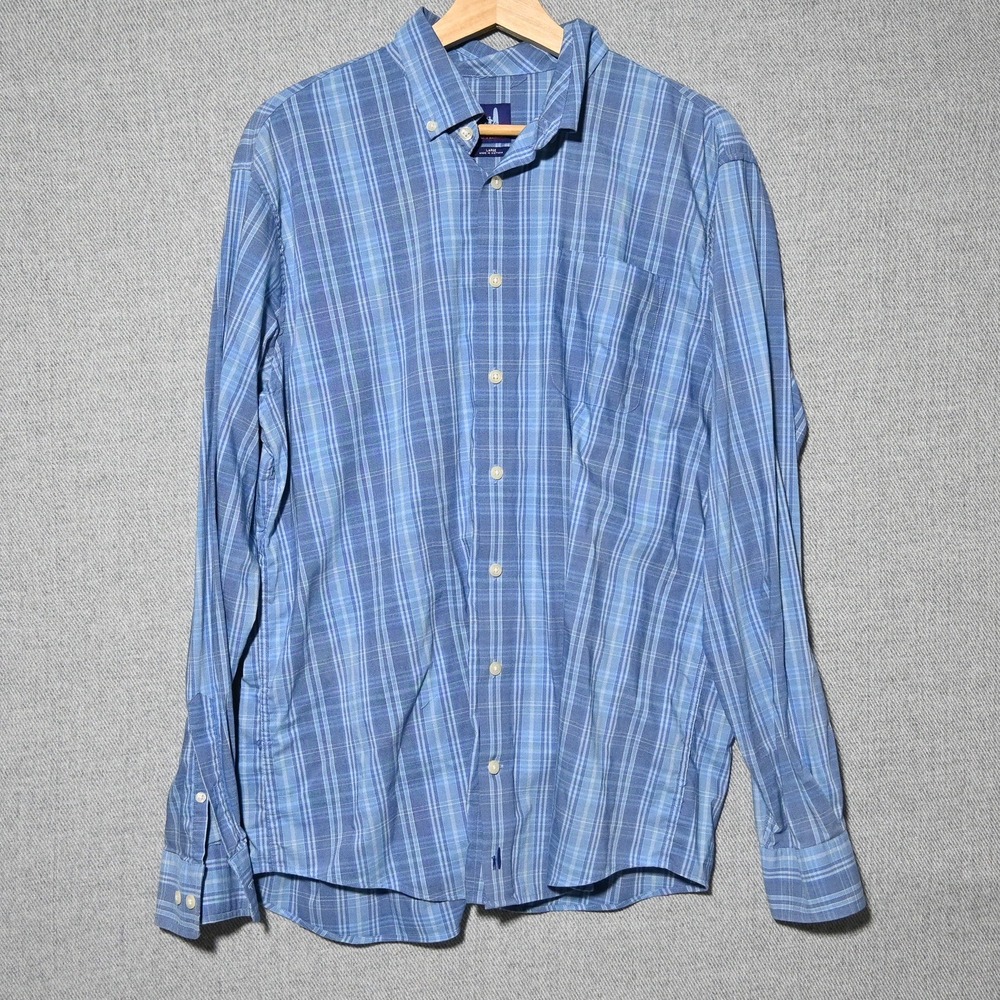 Johnnie-O Prep-Performance Button Down Mens Plaid Long Sleeve Large Blue